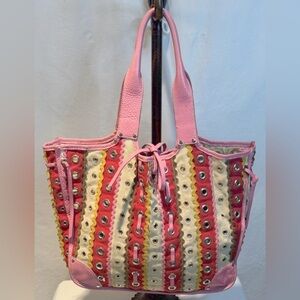Stylish Pink and Red Tote Italian Leather Tote